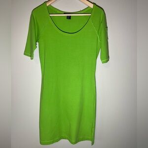 VTG Boston Proper Bright/Neon Green Knit 1/2 Sleeve Sheath Dress Sz Smal…